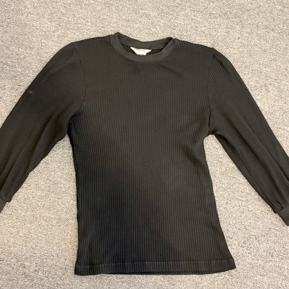 Hard Tail Womens Ribbed Black 3/4 Sleeve Crewneck Sweater Size L